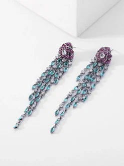Boucles d'oreilles noires et rouges pour adultes style européen motif floral.