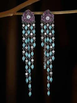 Boucles d'oreilles noires et rouges pour adultes style européen motif floral.