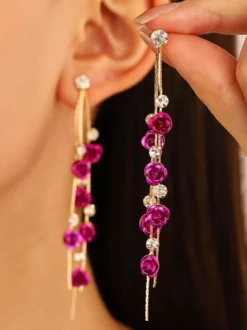 Boucles d'oreilles pendantes à motif floral rose pour femmes 2026