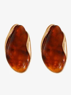 Boucles d'oreilles puces irrégulières en résine de pierre organique et monture dorée