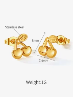 Boucles d'oreilles à tige en forme de cerise dorée pour femme 2026