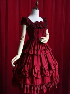 Bourgogne robe volants robe en coton pour femmes Déguisements Halloween