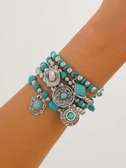 Bracelet de mariée en métal bleu cyan superposé