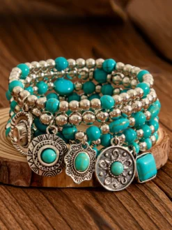Bracelet de mariée en métal bleu cyan superposé