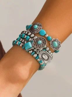 Bracelet de mariée en métal bleu cyan superposé