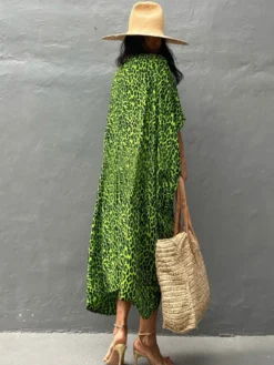 Cache-maillot maxi oversize à volants et manches longues tie-dye manches chauve-souris vert décontracté maillot de bain d'été pour la plage