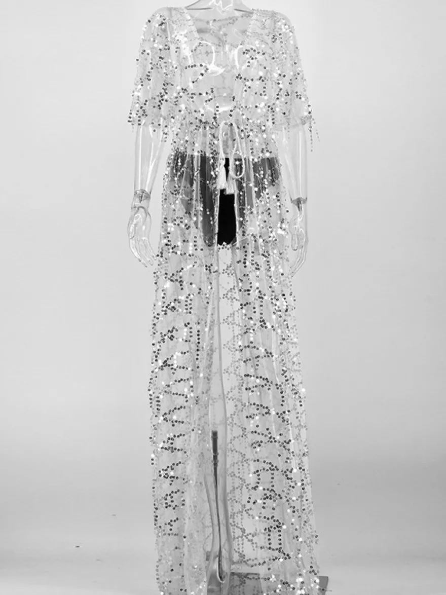 Cache-maillot à paillettes à manches mi-longues et sexy pour femme 2026