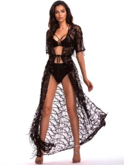 Cache-maillot à paillettes à manches mi-longues et sexy pour femme 2026