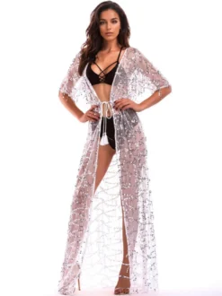 Cache-maillot à paillettes à manches mi-longues et sexy pour femme 2026