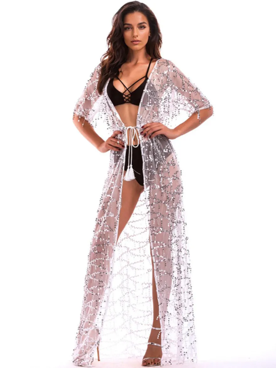 Cache-maillot à paillettes à manches mi-longues et sexy pour femme 2026