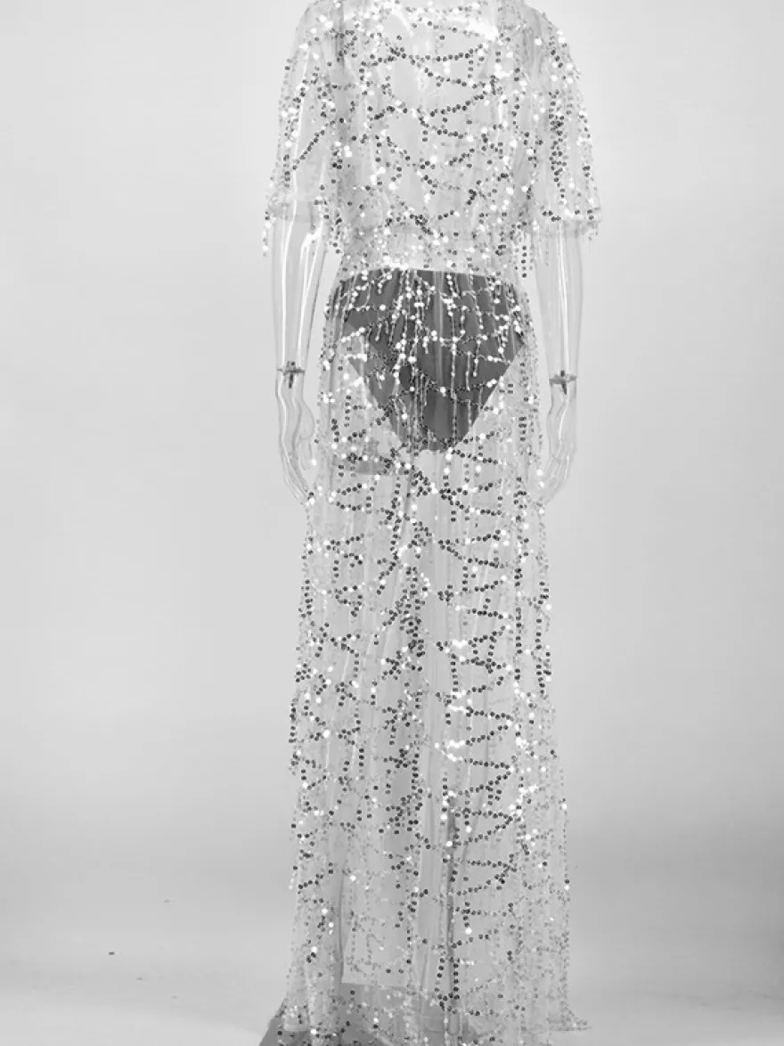 Cache-maillot à paillettes à manches mi-longues et sexy pour femme 2026