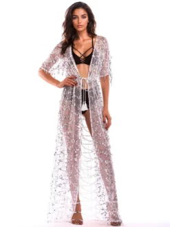 Cache-maillot à paillettes à manches mi-longues et sexy pour femme 2026