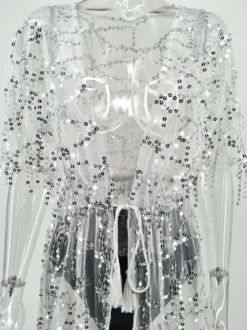 Cache-maillot à paillettes à manches mi-longues et sexy pour femme 2026