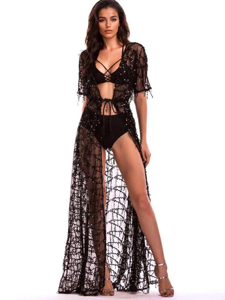Cache-maillot à paillettes à manches mi-longues et sexy pour femme 2026