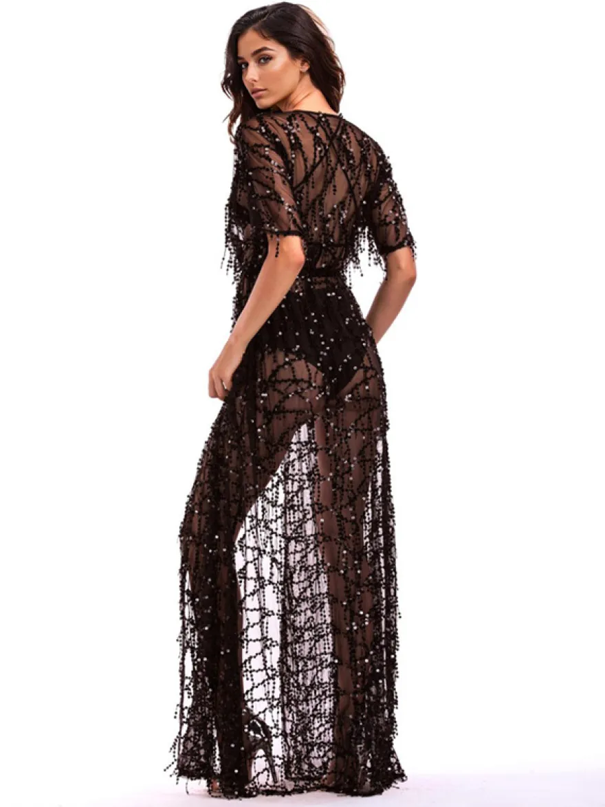 Cache-maillot à paillettes à manches mi-longues et sexy pour femme 2026