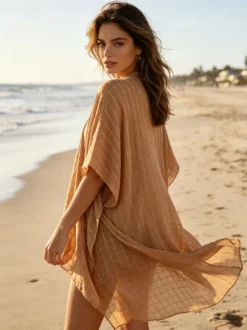 Cache-maillots bordeaux à manches courtes en polyester pour femmes maillots de bain d'été pour la plage.