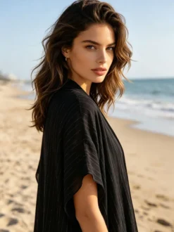 Cache-maillots bordeaux à manches courtes en polyester pour femmes maillots de bain d'été pour la plage.