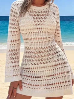 Cache-maillots de plage abricot à découpes et col rond maillots de bain d'été pour la plage