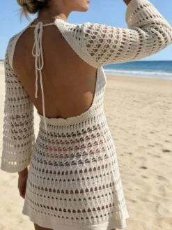 Cache-maillots de plage abricot à découpes et col rond maillots de bain d'été pour la plage