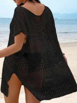 Cache-maillots kaki en maille à col en V et manches courtes pour femmes maillots de bain d'été sexy