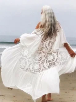 Cache-maillots à volants oversize en dentelle à manches longues maillots de bain noirs sexy pour l'été