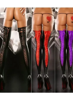 Cadeau Saint Valentin Costume Sexy saloon fille genou chaussettes hautes femmes bas à lacets discothèque porter accessoires carnaval