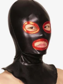 Cagoule unisexe Métallique zentai ouverture noire brillante