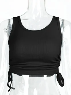 Camisole bleu ciel clair col en U cordon de serrage Polyester Convertible Chic femmes Camis