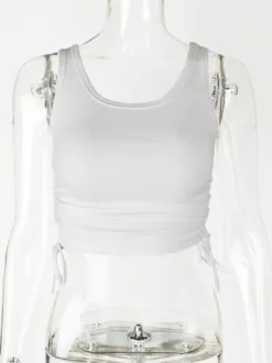 Camisole bleu ciel clair col en U cordon de serrage Polyester Convertible Chic femmes Camis