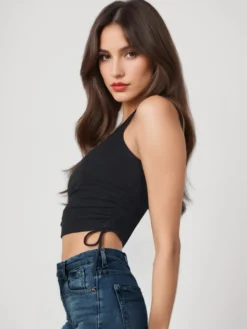 Camisole bleu ciel clair col en U cordon de serrage Polyester Convertible Chic femmes Camis