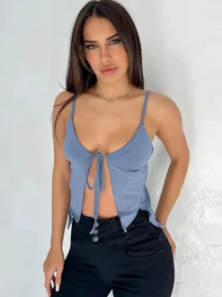 Camisole À Bretelles Col À Lacets Top Sexy En Polyester Irrégulier Pour Femmes
