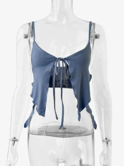 Camisole À Bretelles Col À Lacets Top Sexy En Polyester Irrégulier Pour Femmes