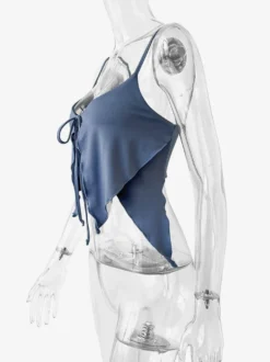 Camisole À Bretelles Col À Lacets Top Sexy En Polyester Irrégulier Pour Femmes