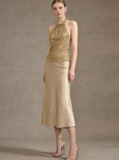 Camisole dorée à col licou pour femmes camisole décontractée