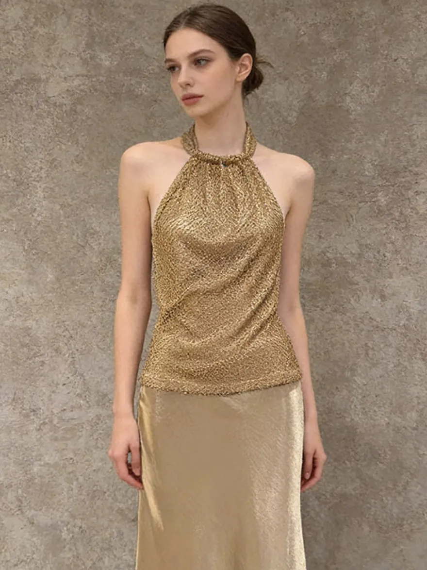 Camisole dorée à col licou pour femmes camisole décontractée