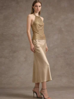 Camisole dorée à col licou pour femmes camisole décontractée