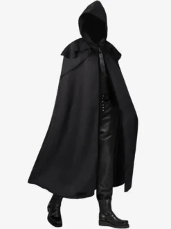 Cape à capuche noire unisexe médiévale gothique vampire costume Renaissance