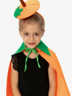 Cape citrouille d'Halloween pour enfants cape orange en peluche avec capuche en forme de feuille joli costume de friandises