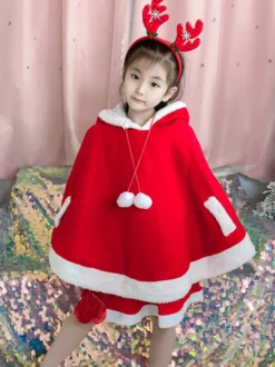 Cape De Noël Enfants Cape En Fibre De Polyester Rouge Bloc De Couleur Capes Cadeaux Noël