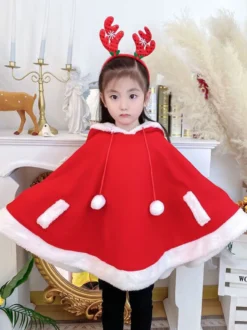 Cape De Noël Enfants Cape En Fibre De Polyester Rouge Bloc De Couleur Capes Cadeaux Noël