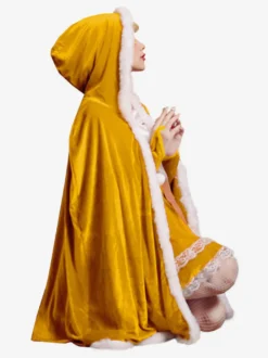 Cape de Noël jaune en polyester pour fille costumes de Noël