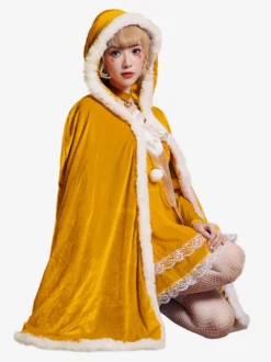 Cape de Noël jaune en polyester pour fille costumes de Noël