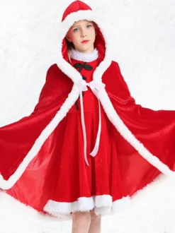 Cape de Noël jaune en polyester pour fille costumes de Noël