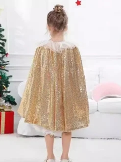 Cape dorée de Noël pour fille Costumes de vacances de Noël