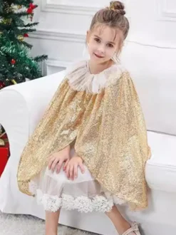 Cape dorée de Noël pour fille Costumes de vacances de Noël