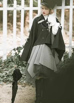 Cape gothique Lolita en polyester marron café avec nœuds et chaînes pour vêtements d'extérieur Lolita d'hiver