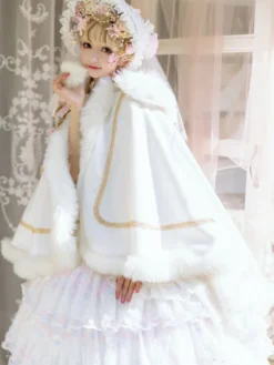 Cape Lolita de style ROCOCO en polyester blanc à blocs de couleurs pour l'automne