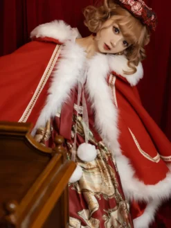 Cape Lolita de style ROCOCO en polyester blanc à blocs de couleurs pour l'automne