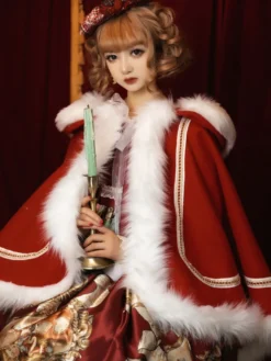 Cape Lolita de style ROCOCO en polyester blanc à blocs de couleurs pour l'automne
