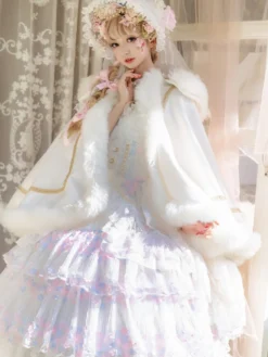 Cape Lolita de style ROCOCO en polyester blanc à blocs de couleurs pour l'automne